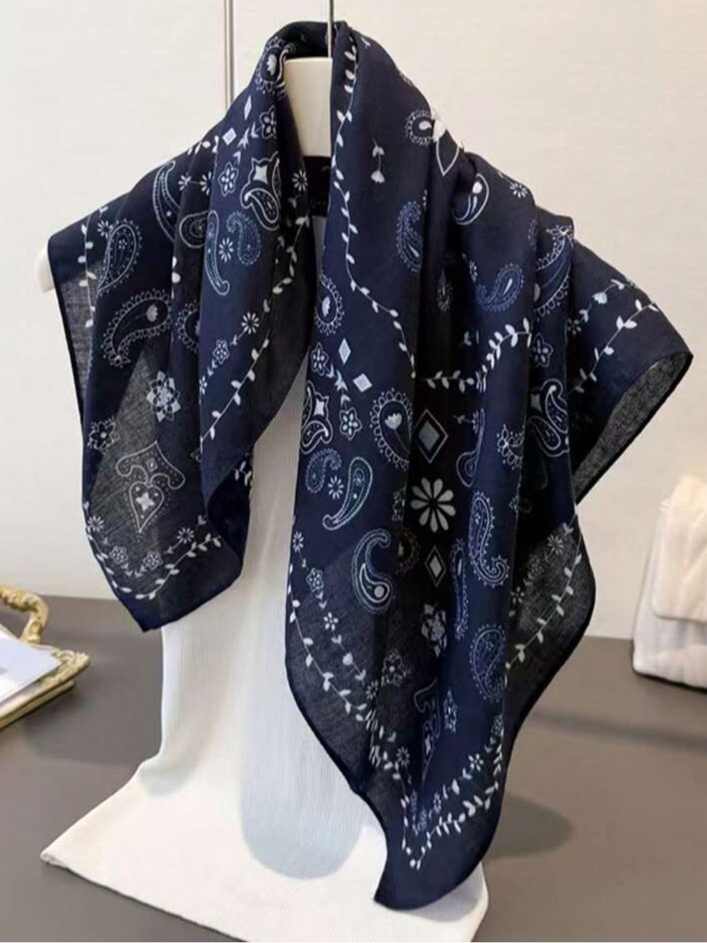 Paisley Navy Square Scarf - Women’s Accessories 27.5”